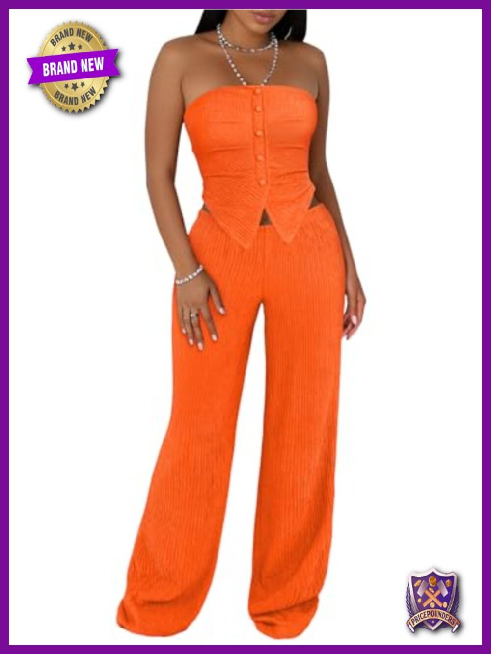 Textured Tube Top High Waist Wide Leg Pant Set Sleeveless Party Vacation Outfit